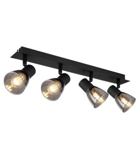 Claude Ceiling Spotlight Bar Matt Black Smoke Glass Shade 4x E14-1