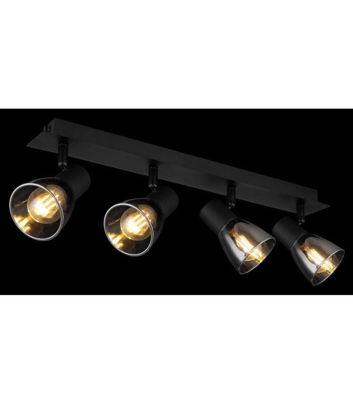 Claude Ceiling Spotlight Bar Matt Black Smoke Glass Shade 4x E14-6