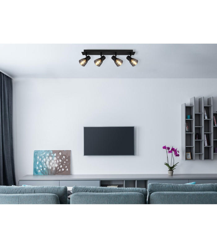 Claude Ceiling Spotlight Bar Matt Black Smoke Glass Shade 4x E14-8