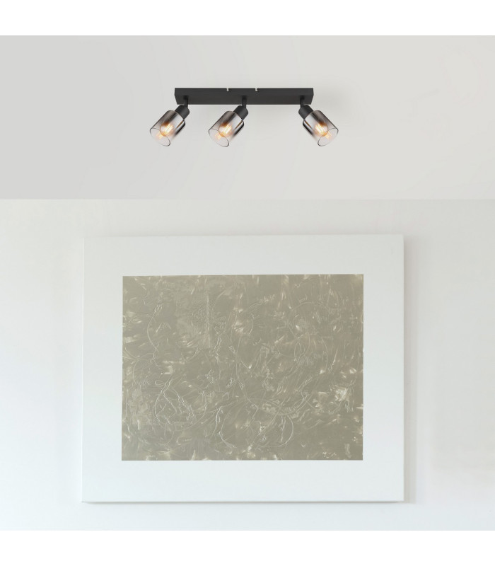 Hubertus Ceiling Spotlight Bar Matt Black Smoke Glass Shade 3x E14-7