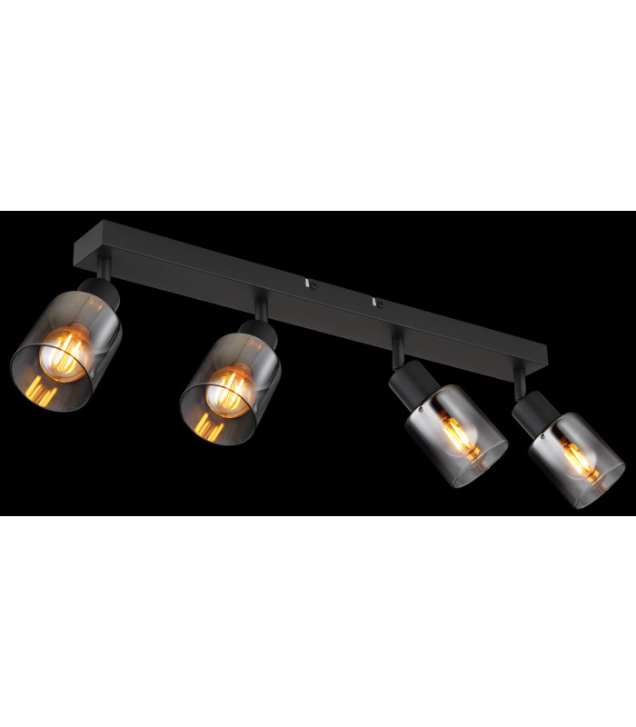 Hubertus Ceiling Spotlight Bar Matt Black Smoke Glass Shade 4x E14-6