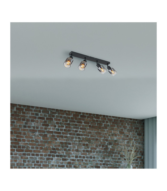 Hubertus Ceiling Spotlight Bar Matt Black Smoke Glass Shade 4x E14-8