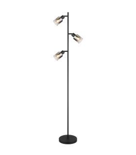 Hubertus Multi Arm Floor Lamp Matt Black Smoke Glass Shade 3x E14-1
