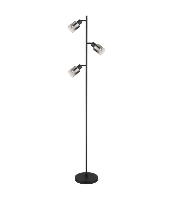 Hubertus Multi Arm Floor Lamp Matt Black Smoke Glass Shade 3x E14-2