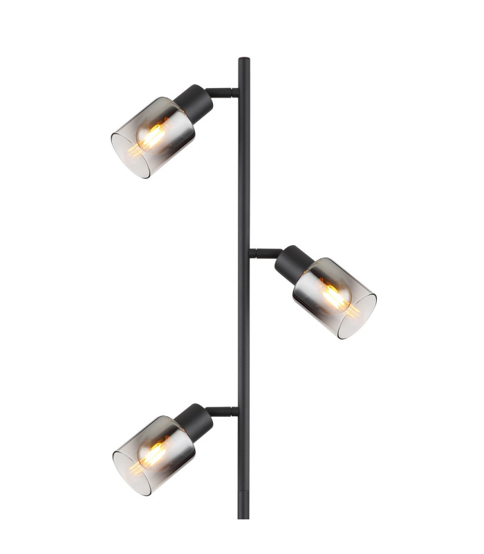 Hubertus Multi Arm Floor Lamp Matt Black Smoke Glass Shade 3x E14-3