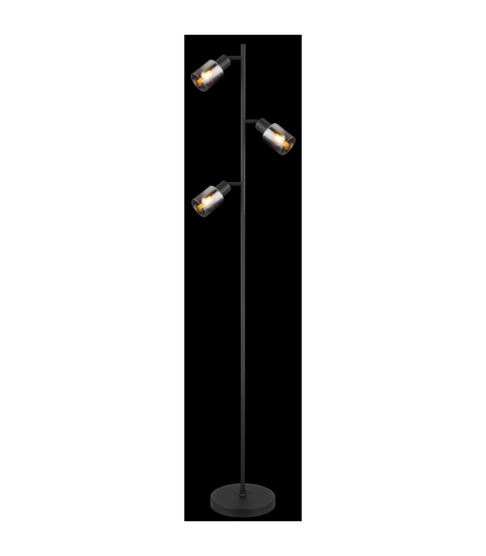 Hubertus Multi Arm Floor Lamp Matt Black Smoke Glass Shade 3x E14-4