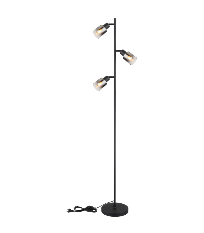 Hubertus Multi Arm Floor Lamp Matt Black Smoke Glass Shade 3x E14-5