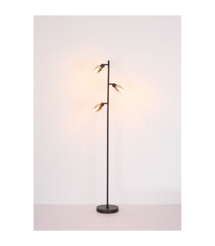 Hubertus Multi Arm Floor Lamp Matt Black Smoke Glass Shade 3x E14-7