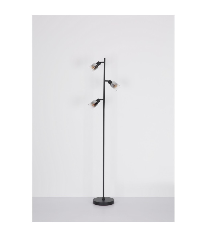 Hubertus Multi Arm Floor Lamp Matt Black Smoke Glass Shade 3x E14-8