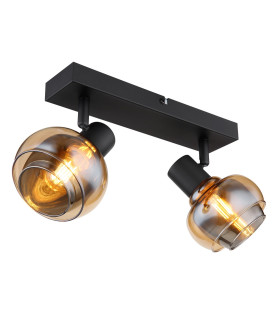Tokki Twin Ceiling Spotlight Matt Black Amber Glass Shade 2x E14-1