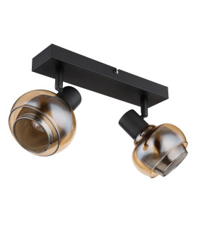 Tokki Twin Ceiling Spotlight Matt Black Amber Glass Shade 2x E14-2