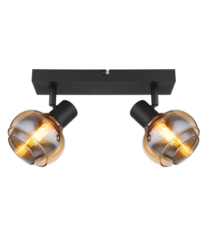 Tokki Twin Ceiling Spotlight Matt Black Amber Glass Shade 2x E14-3