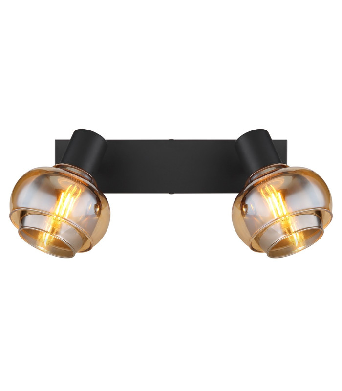 Tokki Twin Ceiling Spotlight Matt Black Amber Glass Shade 2x E14-4