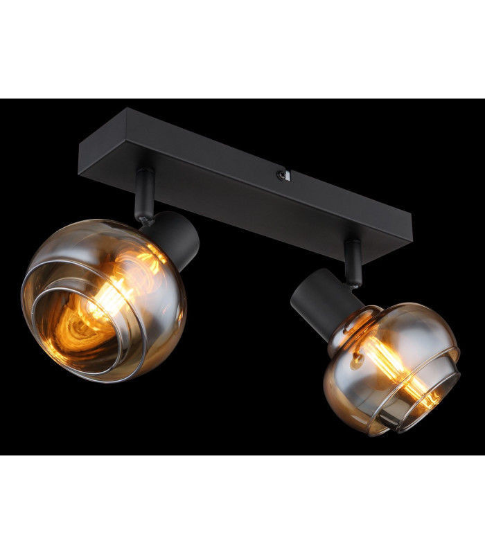 Tokki Twin Ceiling Spotlight Matt Black Amber Glass Shade 2x E14-5
