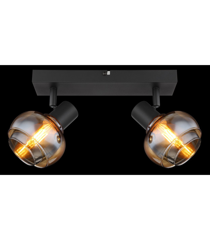 Tokki Twin Ceiling Spotlight Matt Black Amber Glass Shade 2x E14-6