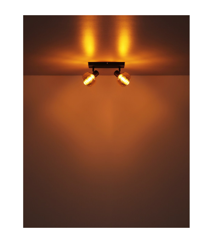 Tokki Twin Ceiling Spotlight Matt Black Amber Glass Shade 2x E14-7