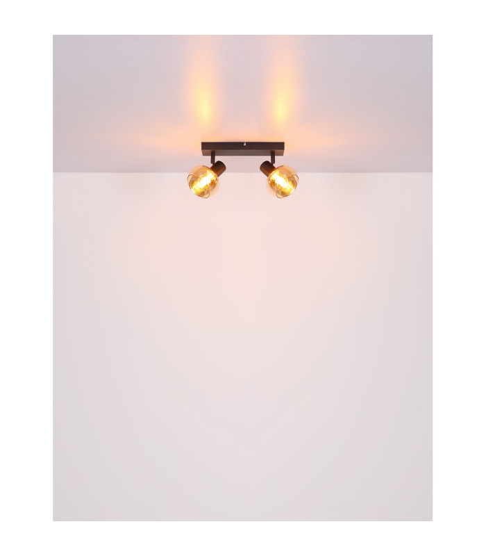 Tokki Twin Ceiling Spotlight Matt Black Amber Glass Shade 2x E14-8