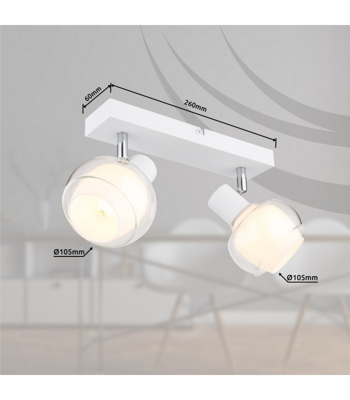 Tokki Twin Ceiling Spotlight White Matt Clear Glass Shade 2x E14-11