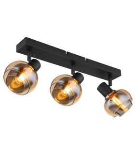 Tokki Ceiling Spotlight Bar Matt Black Amber Glass Shade 3x E14-1