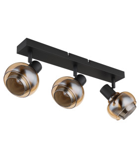 Tokki Ceiling Spotlight Bar Matt Black Amber Glass Shade 3x E14-2
