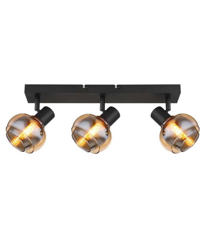 Tokki Ceiling Spotlight Bar Matt Black Amber Glass Shade 3x E14-3