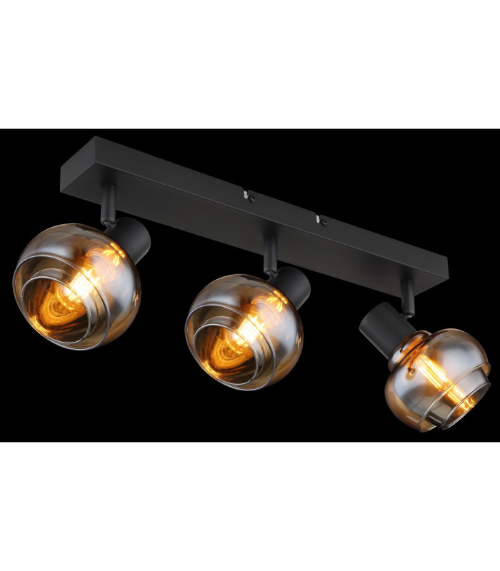 Tokki Ceiling Spotlight Bar Matt Black Amber Glass Shade 3x E14-5