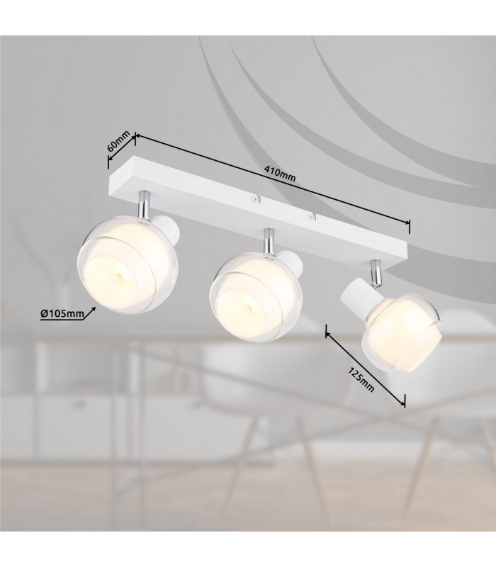 Tokki Ceiling Spotlight Bar White Matt Clear Glass Shade 3x E14-8