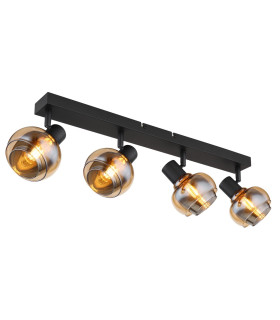 Tokki Ceiling Spotlight Bar Matt Black Amber Glass Shade 4x E14-1
