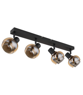 Tokki Ceiling Spotlight Bar Matt Black Amber Glass Shade 4x E14-2