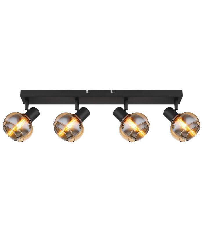 Tokki Ceiling Spotlight Bar Matt Black Amber Glass Shade 4x E14-3