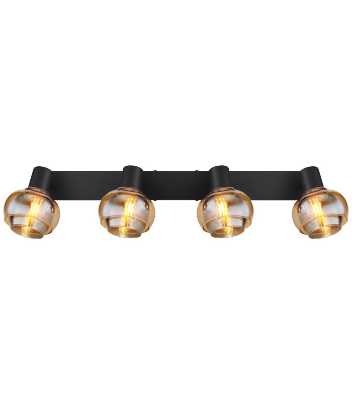 Tokki Ceiling Spotlight Bar Matt Black Amber Glass Shade 4x E14-4