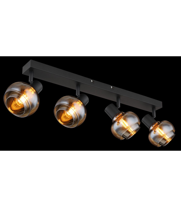Tokki Ceiling Spotlight Bar Matt Black Amber Glass Shade 4x E14-6