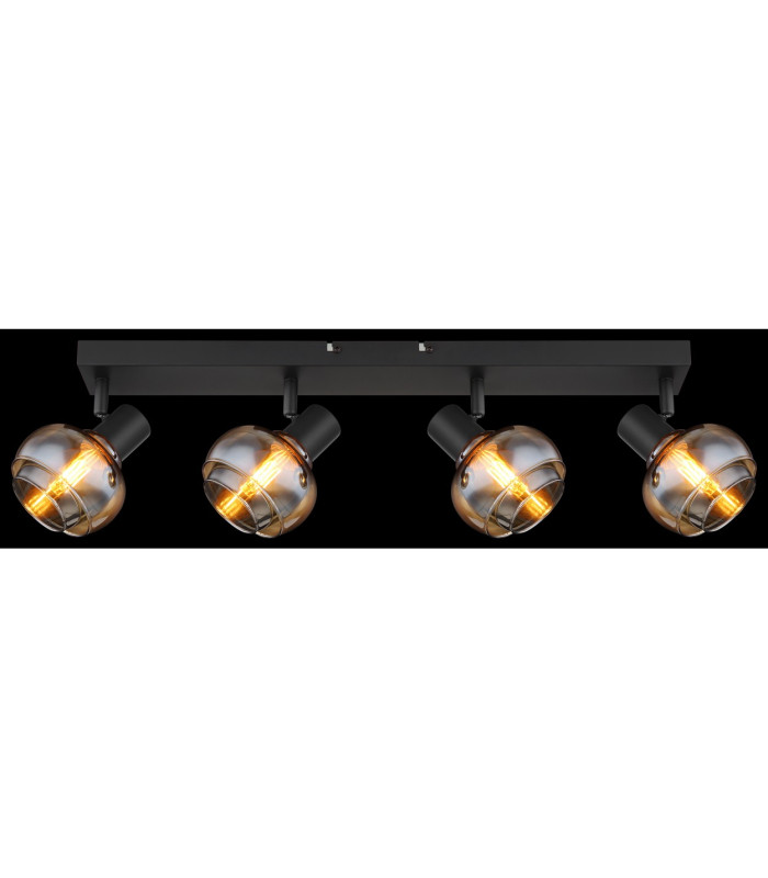 Tokki Ceiling Spotlight Bar Matt Black Amber Glass Shade 4x E14-7