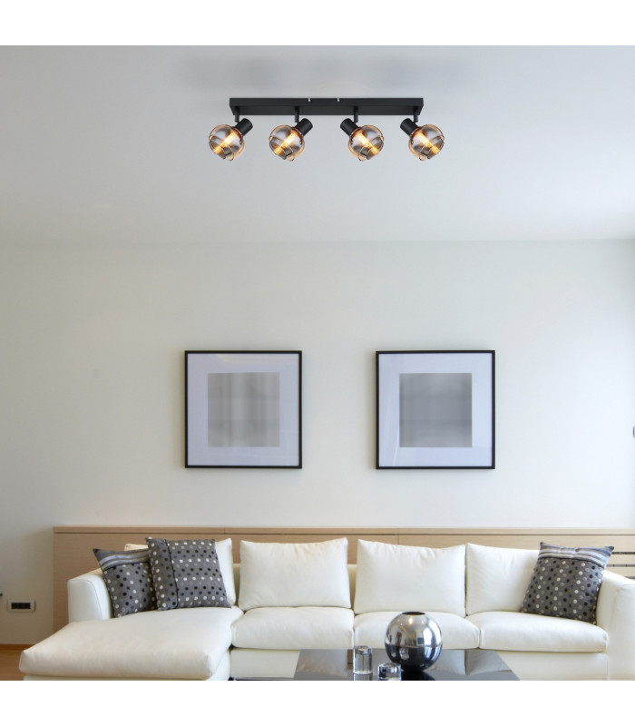 Tokki Ceiling Spotlight Bar Matt Black Amber Glass Shade 4x E14-8