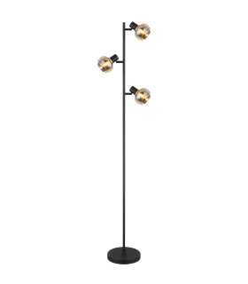 Tokki Multi Arm Floor Lamp Matt Black Amber Glass Shade 3x E14-1