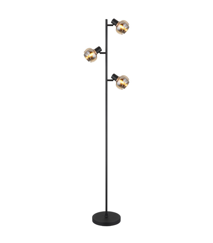 Tokki Multi Arm Floor Lamp Matt Black Amber Glass Shade 3x E14-1