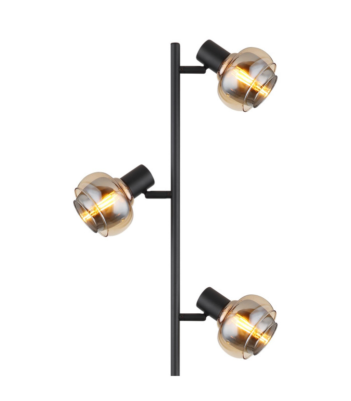 Tokki Multi Arm Floor Lamp Matt Black Amber Glass Shade 3x E14-3