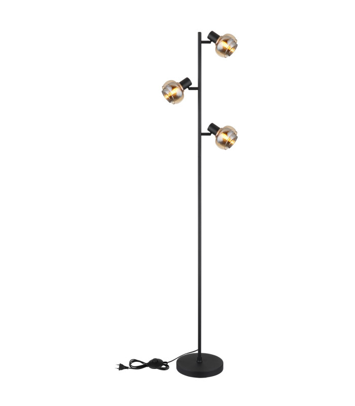 Tokki Multi Arm Floor Lamp Matt Black Amber Glass Shade 3x E14-5