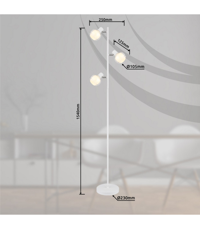 Tokki Multi Arm Floor Lamp White Matt Clear Glass Shade 3x E14-7