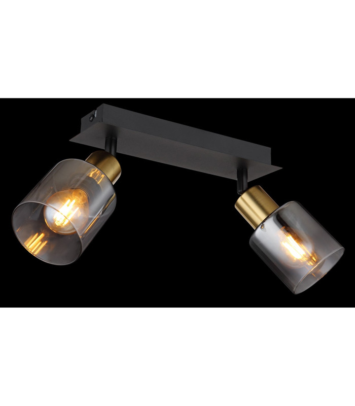Hollsy Twin Ceiling Spotlight Matt Black Smoke Glass Shade 2x E14-5