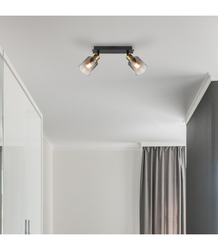 Hollsy Twin Ceiling Spotlight Matt Black Smoke Glass Shade 2x E14-10