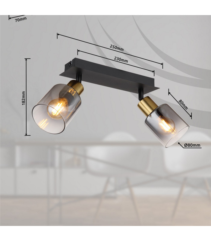 Hollsy Twin Ceiling Spotlight Matt Black Smoke Glass Shade 2x E14-11