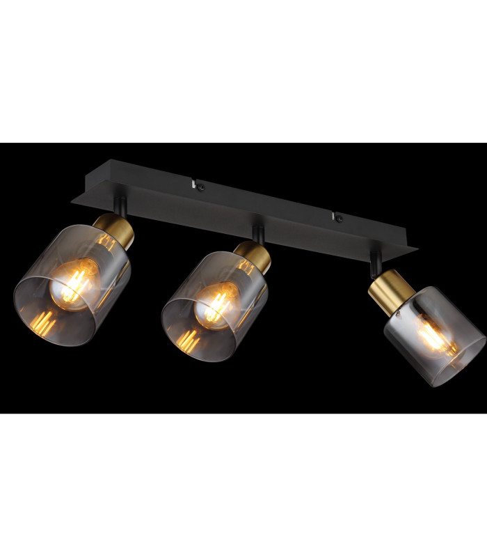 Hollsy Ceiling Spotlight Bar Matt Black Smoke Glass Shade 3x E14-5