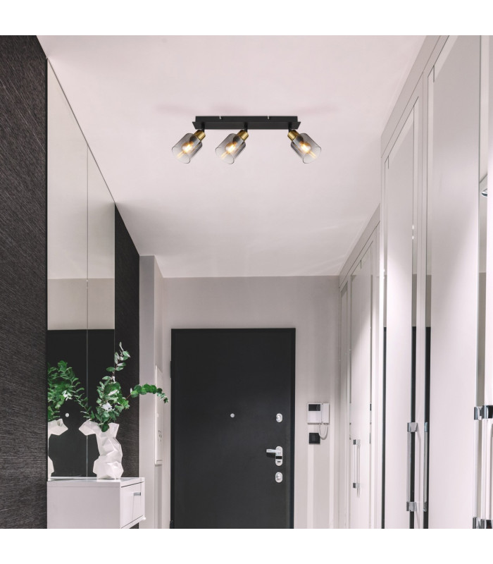 Hollsy Ceiling Spotlight Bar Matt Black Smoke Glass Shade 3x E14-7
