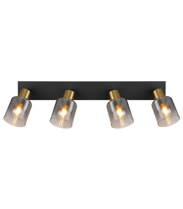 Hollsy Ceiling Spotlight Bar Matt Black Smoke Glass Shade 4x E14-4
