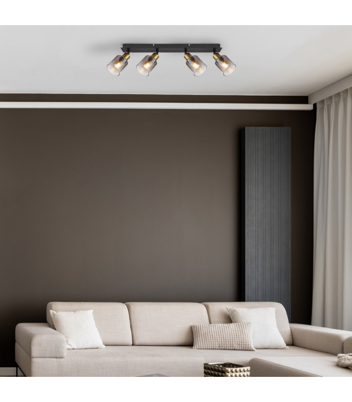 Hollsy Ceiling Spotlight Bar Matt Black Smoke Glass Shade 4x E14-8