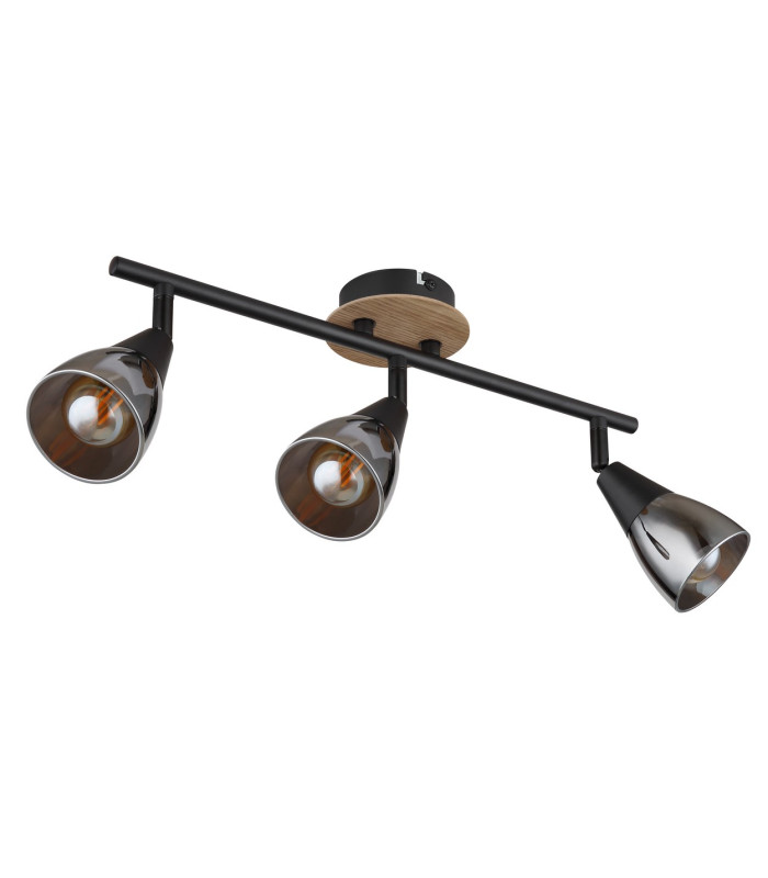 Mubby Ceiling Spotlight Bar Matt Black Smoke Glass Shade 3x E14-2