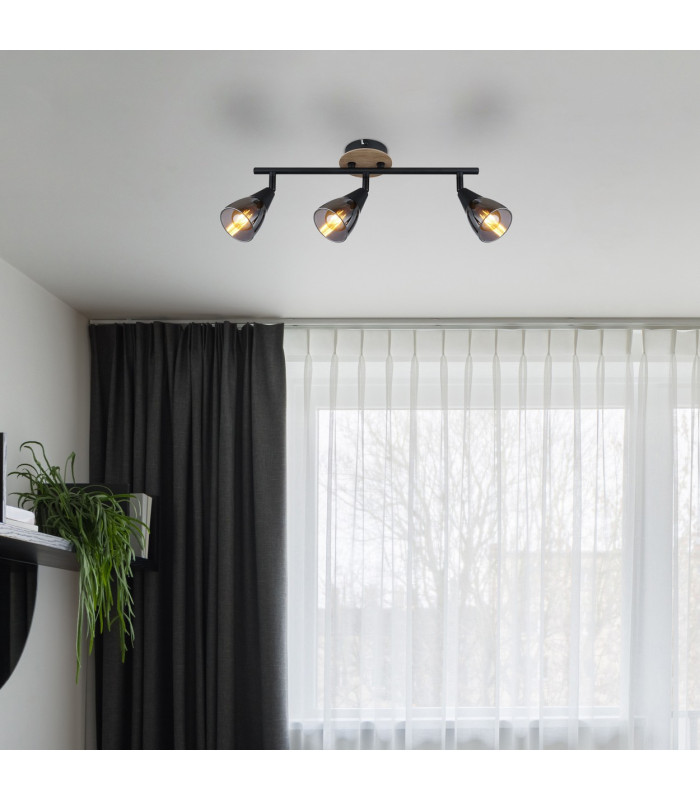 Mubby Ceiling Spotlight Bar Matt Black Smoke Glass Shade 3x E14-5