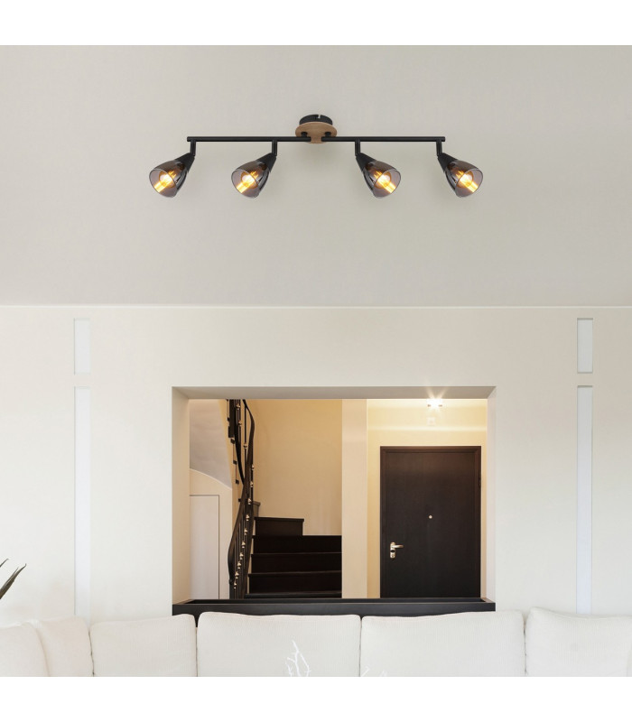 Mubby Ceiling Spotlight Bar Matt Black Smoke Glass Shade 4x E14-6