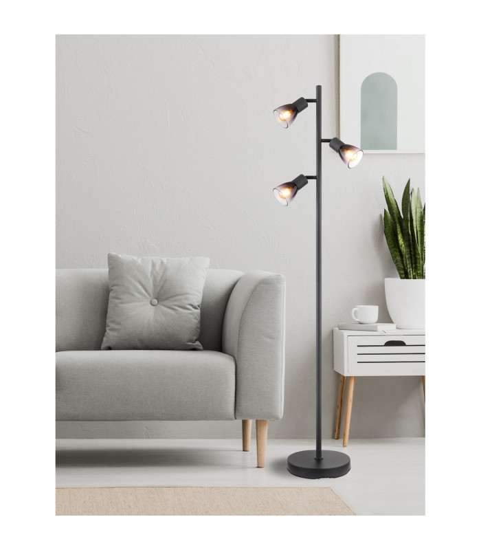 Satella Multi Arm Floor Lamp Matt Black Smoke Glass Shade 3x E14-6
